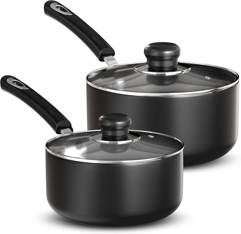 Utopia Kitchen Nonstick Saucepan Set, Cooking Pots with Lids, 1 Quart and 2 Quarts Multipurpose Kitchen Small Pots for Cooking Nonstick With Lids, 1 qt & 2 qt Set, Grey & Black