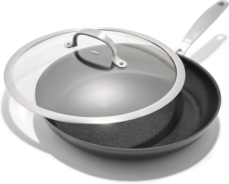OXO Enhanced, 12″ Frying Pan Skillet with Lid, Healthy Ceramic Nonstick, PFAS-Free, Stainless Steel Handle, Dishwasher Safe, Oven Safe, Black