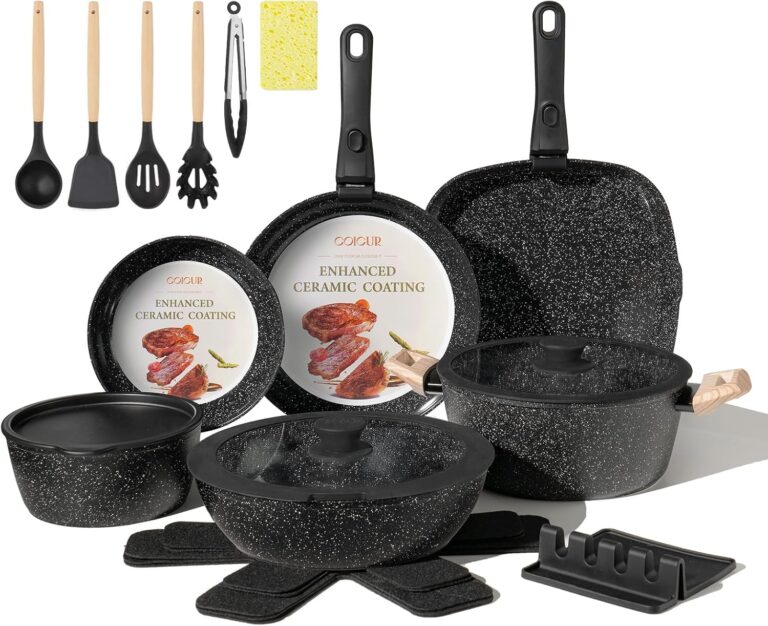 23Pcs Ceramic Cookware Set Non Stick Pots and Pans Set Non Toxic with Detachable Handle Induction Kitchen Cookware Set Space Saving, Oven & Dishwasher Safe, Black