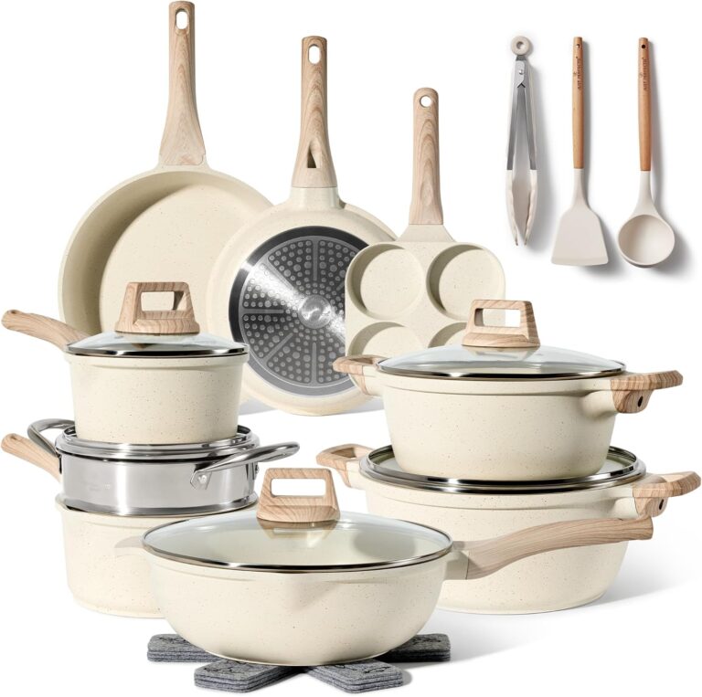 JUST PERFECTO Induction Pots Set – Pan Set with Lid – Induction Pots Set – Pots & Pans Set without PTFE and PFOA – Cookware Pot Set Induction 21 Pcs (Beige)